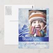 Blue & White Snowflake "Bedankt" Foto Briefkaart (Voorkant / Achterkant)