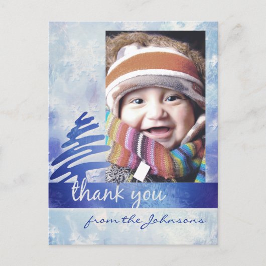 Blue & White Snowflake "Bedankt" Foto Briefkaart (Voorkant)