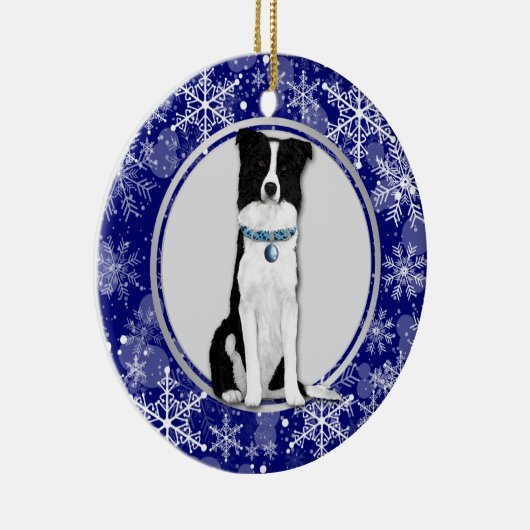 Blue White Snowflake Border Collie Kerstmis Keramisch Ornament (Rechts)
