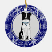 Blue White Snowflake Border Collie Kerstmis Keramisch Ornament (Voorkant)