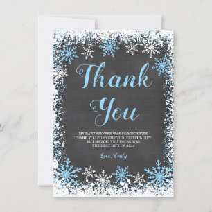 Blue White Snowflake Boy Baby shower Bedankkaart