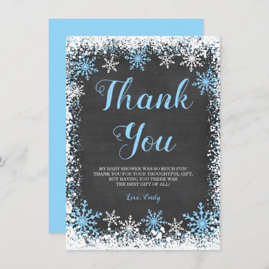 Blue White Snowflake Boy Baby shower Bedankkaart (Voorkant / Achterkant)