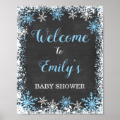 Blue White Snowflake Boy Baby shower Welkomstteken Poster (Voorkant)