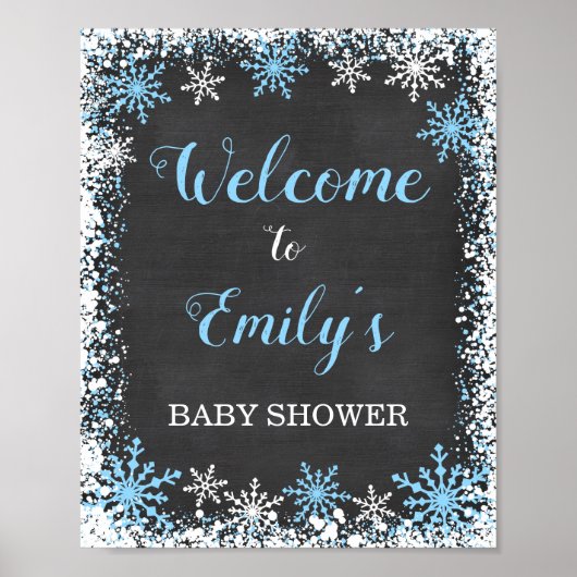 Blue White Snowflake Boy Baby shower Welkomstteken Poster (Voorkant)