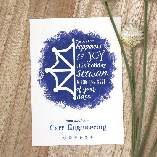 Blue, White Snowflake Business Holiday Card Kaart