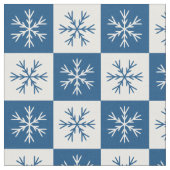 Blue White Snowflake Checkerpatroon Stof (Close Up)