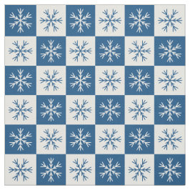 Blue White Snowflake Checkerpatroon Stof