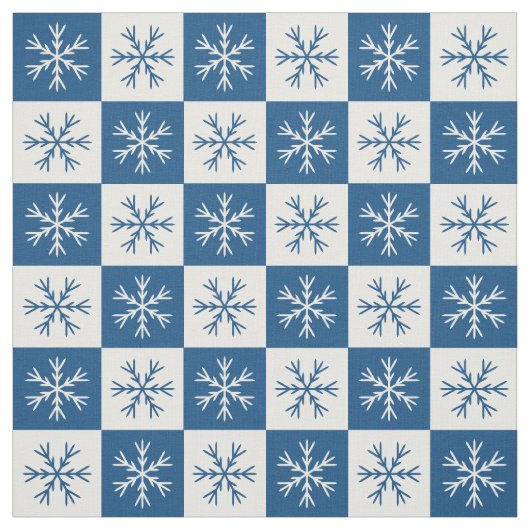Blue White Snowflake Checkerpatroon Stof (Swatch)