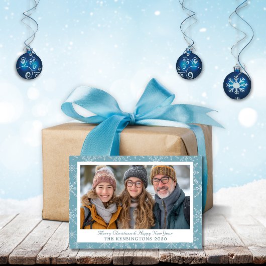 Blue & White Snowflake Holiday Post Kaart