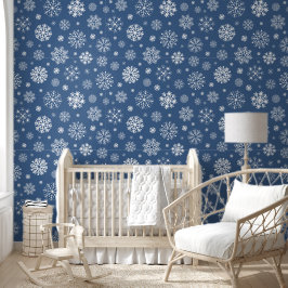 Blue & White Snowflake pattern for Your Kid Room Behang