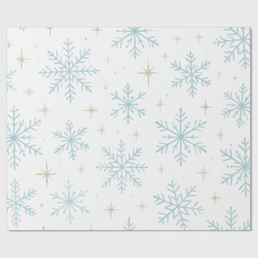 Blue & White Snowflake Sparkle Wrapping Paper  Cadeaupapier (Vlak)