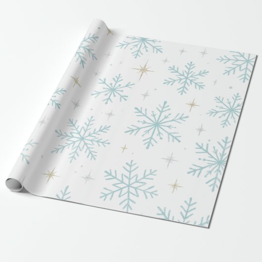 Blue & White Snowflake Sparkle Wrapping Paper  Cadeaupapier (Uitgerold)