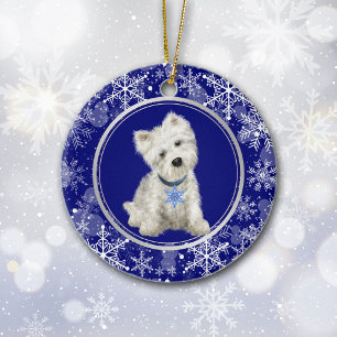 Blue White Snowflake Westie Kerstmis Keramisch Ornament