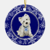 Blue White Snowflake Westie Kerstmis Keramisch Ornament (Voorkant)