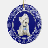 Blue White Snowflake Westie Kerstmis Keramisch Ornament (Links)