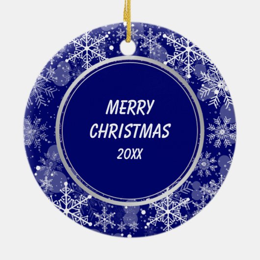 Blue White Snowflake Westie Kerstmis Keramisch Ornament (Achterkant)