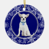Blue White Snowflake White Chihuahua Keramisch Ornament (Voorkant)