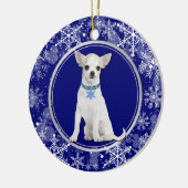 Blue White Snowflake White Chihuahua Keramisch Ornament (Links)
