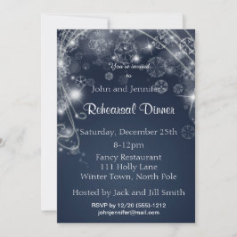 Blue White Snowflake Winter Rehearsal Dinner Kaart