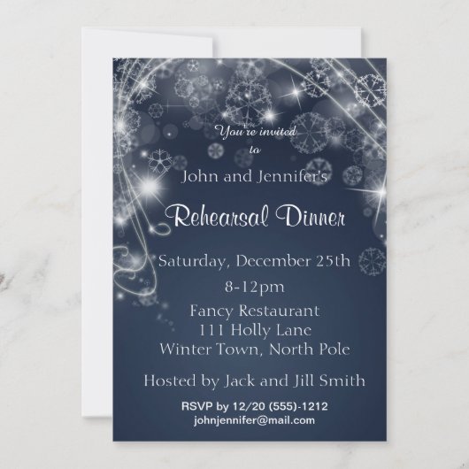 Blue White Snowflake Winter Rehearsal Dinner Kaart (Voorkant)