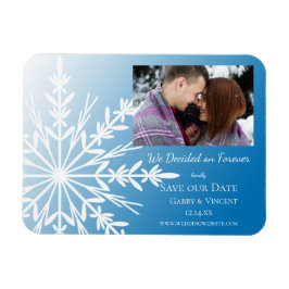 Blue White Snowflake Winter Wedding Save the Date Magneet