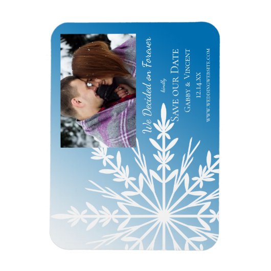 Blue White Snowflake Winter Wedding Save the Date Magneet (Verticaal)