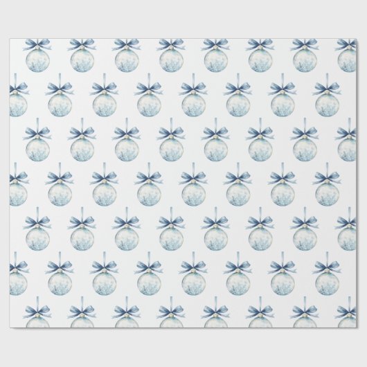 Blue White Snowflakes Bows Bulbs Christmas Cadeaupapier (Vlak)