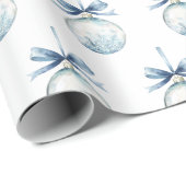 Blue White Snowflakes Bows Bulbs Christmas Cadeaupapier (Rol Hoek)