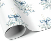 Blue White Snowflakes Bows Christmas Cadeaupapier (Rol Hoek)