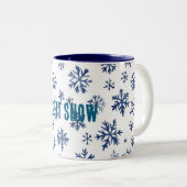 Blue White Snowflakes Christmas Tweekleurige Koffiemok (Voorkant rechts)