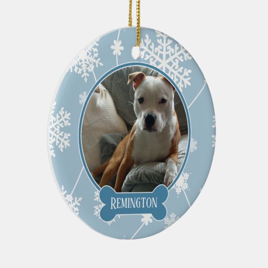 Blue White Snowflakes Fotokerstversiering Keramisch Ornament (Rechts)