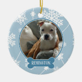 Blue White Snowflakes Fotokerstversiering Keramisch Ornament (Voorkant)