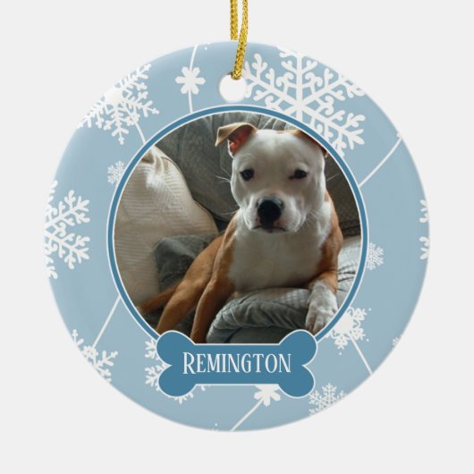 Blue White Snowflakes Fotokerstversiering Keramisch Ornament (Voorkant)