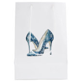 Blue White Snowflakes High Heels Christmas Medium Cadeauzakje (Achterkant)