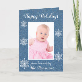 Blue White Snowflakes Holiday Photo Wenskaart Feestdagen Kaart