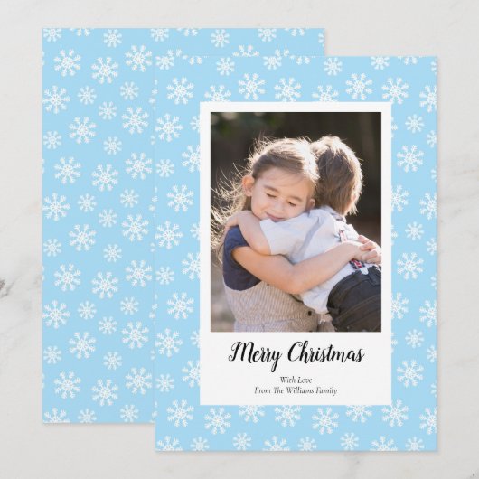 Blue White Snowflakes kerstfotokaarten Feestdagenkaart (Voorkant / Achterkant)