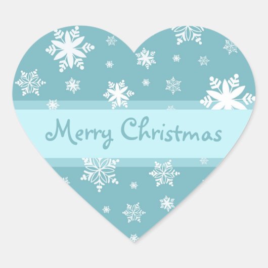 Blue White Snowflakes Merry-kerstakers Hart Sticker (Voorkant)