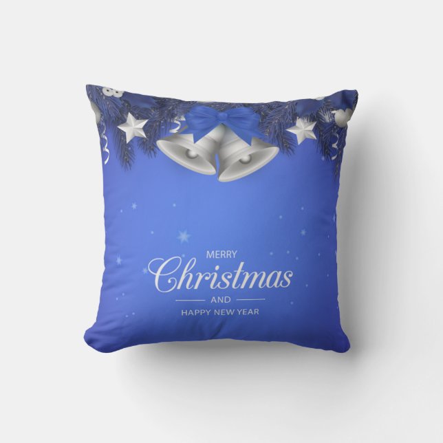 Blue & White Snowflakes Star Merry Christmas Bell Kussen (Voorkant)