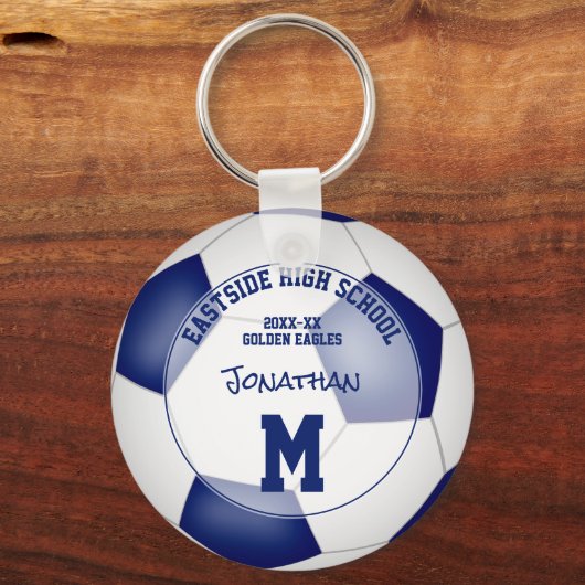 blue white soccer team personalized sports gifts sleutelhanger (Voorkant)