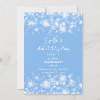 Blue White Sparkle Birthday Invitation Kaart
