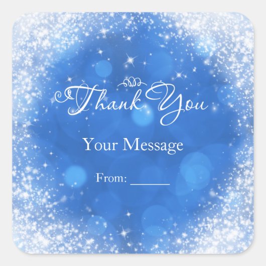 Blue & White Sparkle Cinderella Thank You Vierkante Sticker (Voorkant)