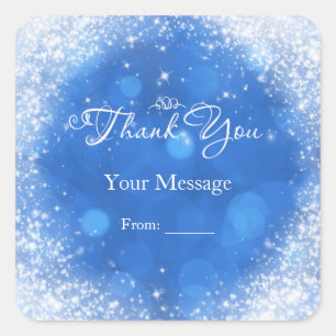 Blue & White Sparkle Cinderella Thank You Vierkante Sticker