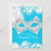 Blue White sparkle Mask Masquerade Sweet 16 Kaart (Voorkant)