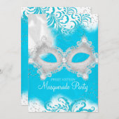 Blue White sparkle Mask Masquerade Sweet 16 Kaart (Voorkant / Achterkant)