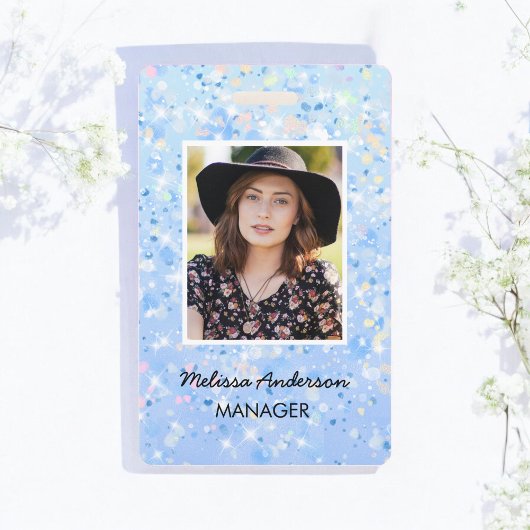 Blue White Sparkle Staff Employee Photo ID Badge