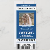 Blue|White Sporty Graduing Party Ticket Kaart (Voorkant)