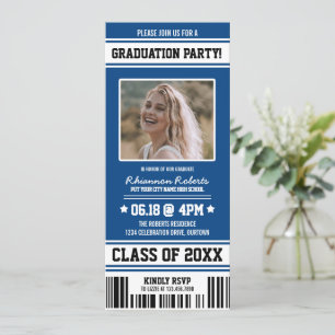 Blue White Sporty Graduing Party Ticket Kaart