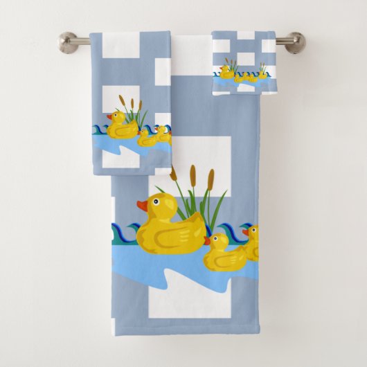 Blue & White Square Bathroom Towel Sets Ducks Bad Handdoek (Insitu)