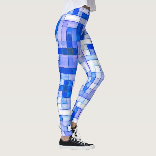 Blue White Square Geometric Pattern Personaliseren Leggings (Rechts)