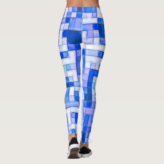 Blue White Square Geometric Pattern Personaliseren Leggings (Achterkant)